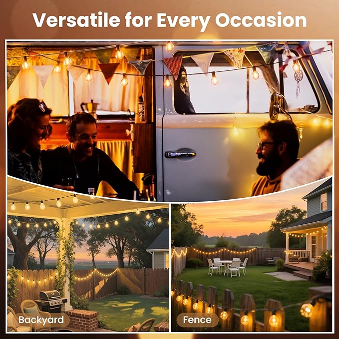 RTTY Outdoor String Lights 200ft, 2 Pack 100ft G40 Led Patio Globe Lights with 52pcs Bulbs,Shatterproof Waterproof Connectable Outside Hanging for Porch Cafe Bistro Backyard Gazebo Balcony Deck Party