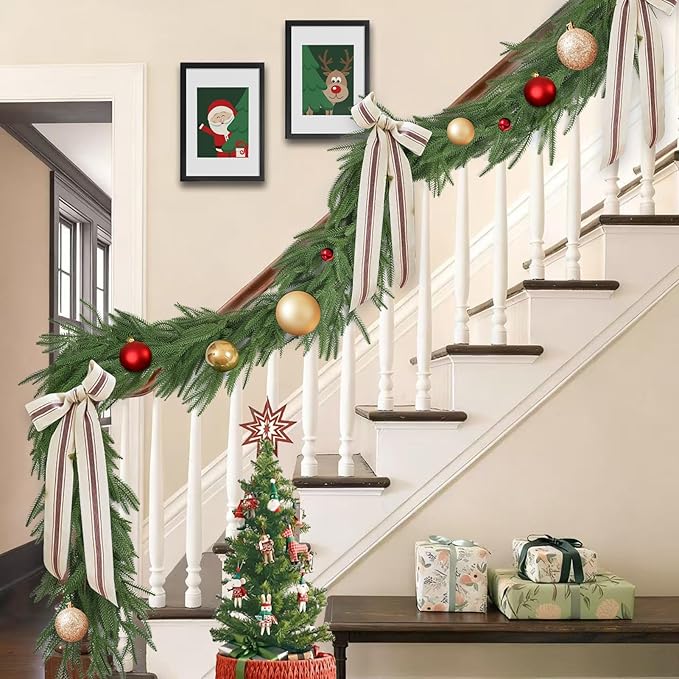 6 FT 4Pcs Christmas Norfolk Pine Garlands, Real Touch Pine Garland, Winter Artificial Greenery Xmas Garland for Holiday, Table, Wall, Fireplace, Mantel, Indoor & Outdoor Decoration (4 Pack, 6 FT)