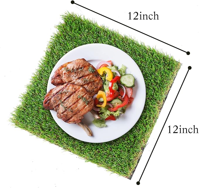 GLOBREEN Artificial Grass Squares Table Placemats for Golf Party Decorations - Green Fake Grass Turf Table Mats Centerpiece for Woodland Picnic Decor Party, Dining, Wedding