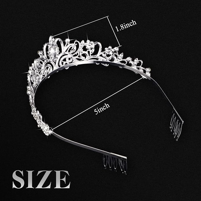 8 Pieces Silver Princess Tiaras for Girls Crystal Princess Crowns for Women Elegant Tiaras with Combs Birthday Crown Bride Headbands Bridal Wedding Prom Birthday Party Cosplay Hair Accessories