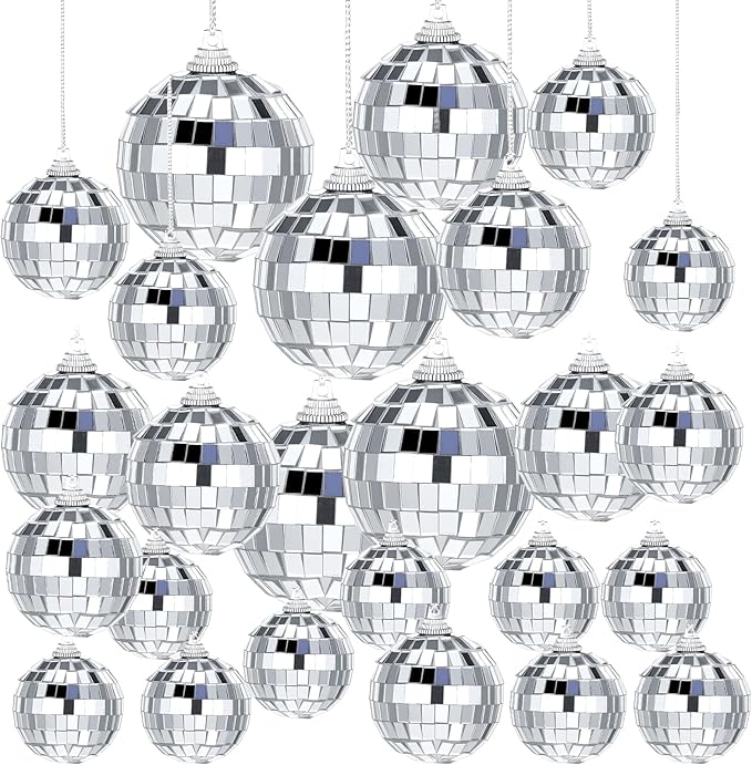50 Pcs Disco Ball Ornaments, 1.18, 1.57, 1.97, 2.36 Inch Disco Ball Party Decorations Party Mirror Balls with String Hanging Discos Balls for Returning to 70s 80s 90s, Rock and Hip Hop Themed Parties