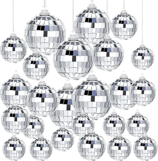 50 Pcs Disco Ball Ornaments, 1.18, 1.57, 1.97, 2.36 Inch Disco Ball Party Decorations Party Mirror Balls with String Hanging Discos Balls for Returning to 70s 80s 90s, Rock and Hip Hop Themed Parties