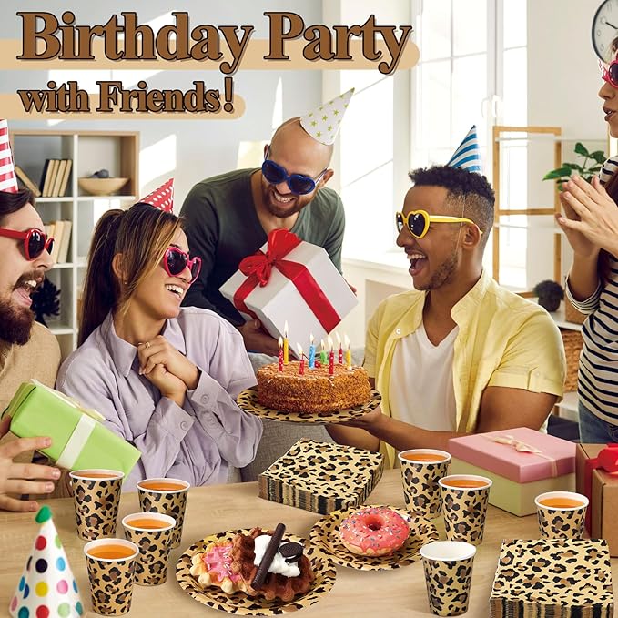 250 Pcs Leopard Print Plates Napkins and Cups Cheetah Print Party Decoration Tableware Safari Animal Leopard for Birthday Baby Shower Party Favors Jungle Theme Supplies Serve 50 Guests