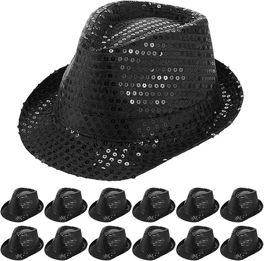 Panitay Black Sequin Hats for Women Men Bulk Western Glitter Hat Shining Cap Cowboy Disco Cap Costume Headwear