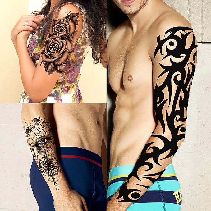 20 Sheets Extra Large Full Arm Temporary Tattoos For Men Adults, Tiger Snake Leopard Lion King Temporary Tattoos Sleeve For Women, Temp Waterproof Fake Tattoo Stickers For Kids Warrior Tatoos