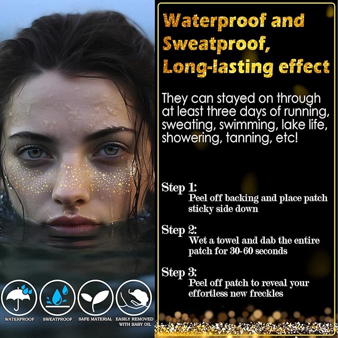 24pcs Gold and Silver Glitter Freckles Face Tattoo, Sparkle Freckles Temporary Face Tattoos, Body Face Glitter Makeup Patches Speckles, Waterproof Long Lasting Makeup Accessories for Women Girls