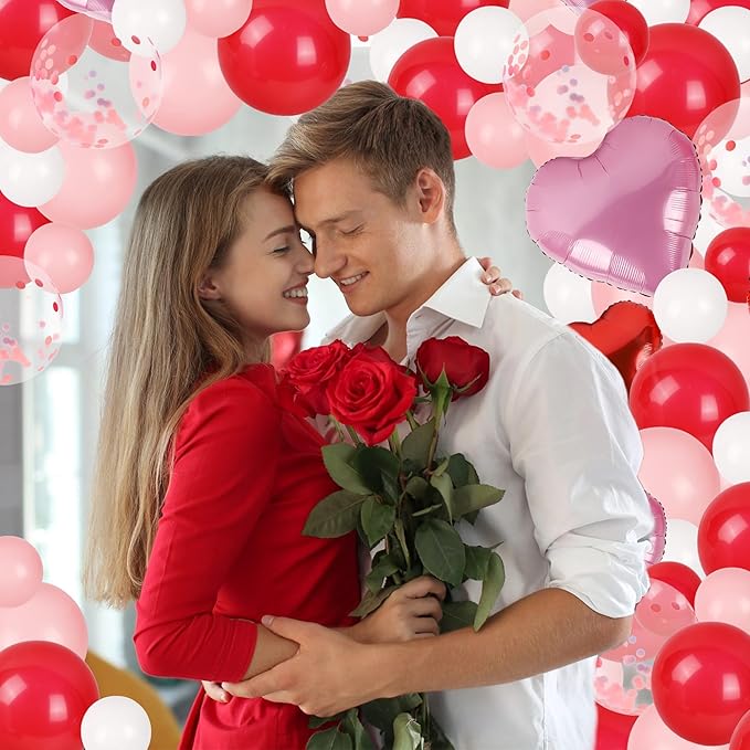 DR.DUDU 263 Pcs Valentines Day Balloon Arch Kit Decorations, Pink/White/Red Balloons Garland Decor with LOVE Heart Balloon Rose Petals for Galentines Day Party Birthday Wedding Proposal Anniversary