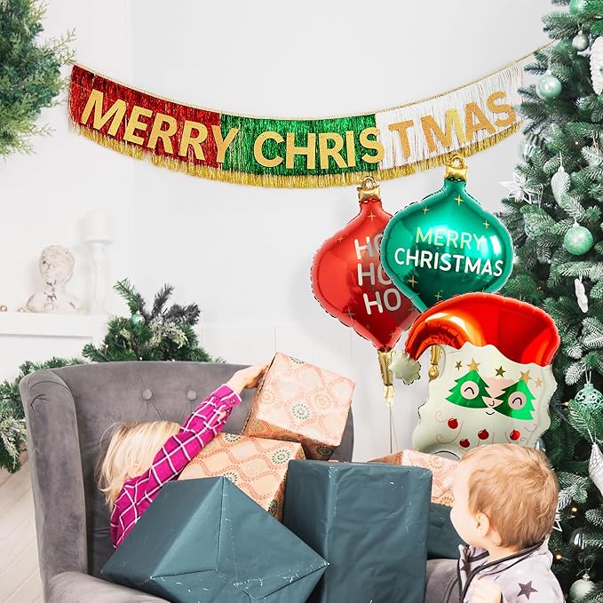 HOUSE OF PARTY Christmas Decorations Indoor | Christmas Santa Ornament Balloons | Xmas Indoor Hanging for Home Office Party Decor Indoor Outdoor
