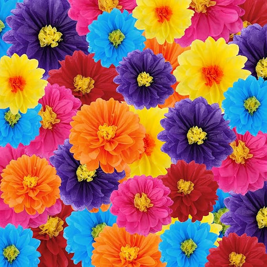 Geyee 90 Pcs Mexican Paper Flowers Colorful Fiesta Tissue Paper Flowers Pom Poms Mexican Carnival for Floral Party Backdrop Wedding Birthday Party Craft (6" 8" 10")