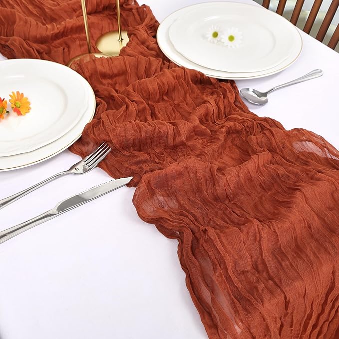 6 Pack Fall Table Runner Terracotta Cheesecloth Table Runner 10FT Boho Cheese Cloths Gauze Fabric 120 Inch Rustic for Thanksgiving Wedding Birthday Party Baby Shower Decorations
