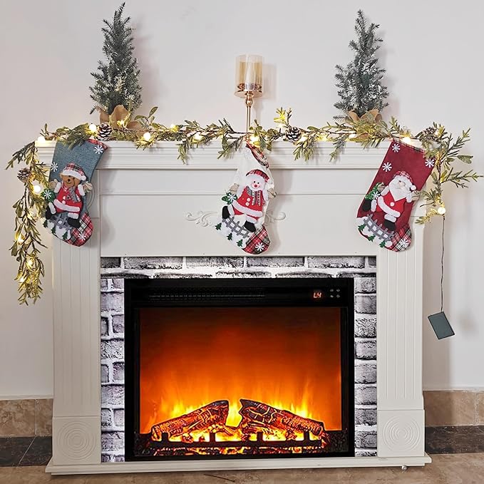 6FT Snowy Garland Christmas, Pre-lit Garland with 20 LED Lights, Pine Cones, White Berry&Ball, Battery Operated with Timer, Indoor Christmas Decoration for Holiday New Year