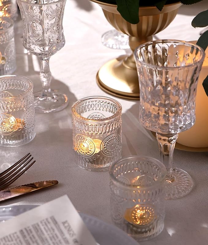 DEVI 48pcs Clear Votive Candle Holders Bulk, Wedding Party Centerpieces Table Decorations, Glass Candle Holder for Tea Lights, Candle Holders Bulk, Wedding Party Supplies