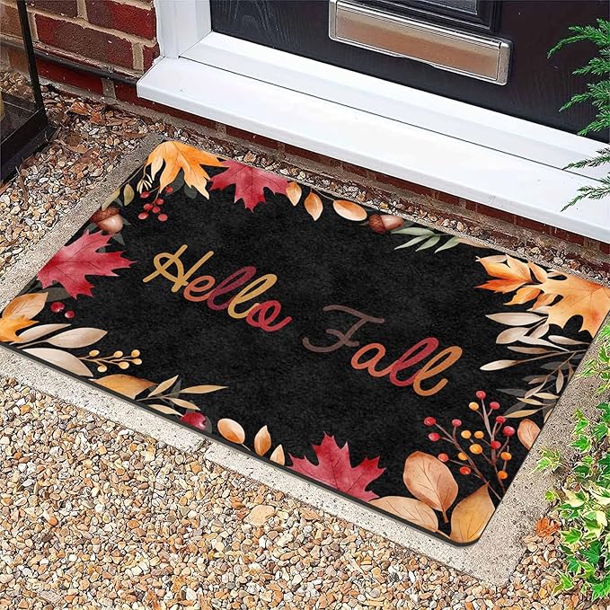 InterestPrint Fall Door Mat, Fall Welcome Door Mats Outdoor Indoor Autumn Leaves Doormat for Front Door Decoration, Fall Maple Leaf Door Rug for Thanksgiving Farmhouse Decor, 30"x18"inch