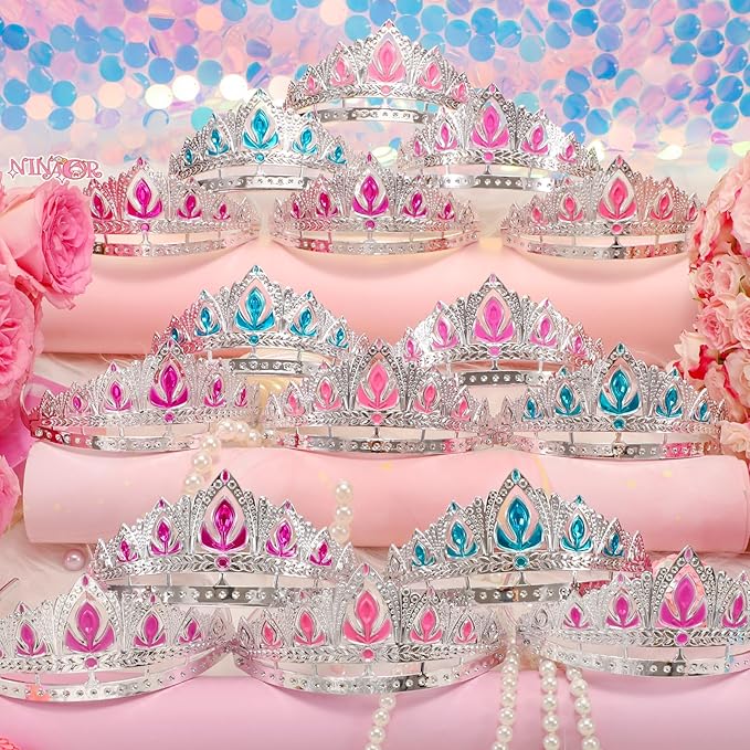 Princess Crown Party Favors, 16Pcs Princess Dress Up Tiaras for Birthday Girl Cosplay Accessories, Princess Pretend Play Jewelry Party Supplies