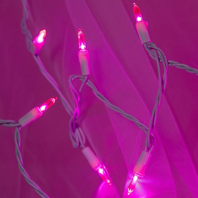 200 Count Pink LED Christmas Lights, 66 ft White Wire UL Certified Commercial Grade Holiday String Light Set (Pink)