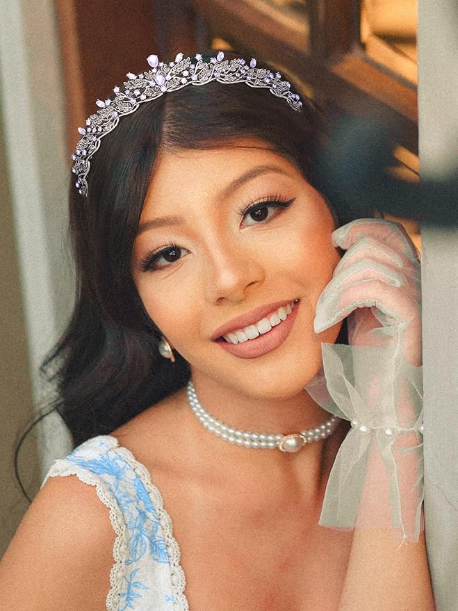 SWEETV Gold Princess Tiaras for Women Girls, Queen Crowns Tiaras Adult Headband for Bride Wedding Bridal Birthday Quinceanera Pageant Party Prom,Halloween Costume Cosplay Accessories Christmas Gift, Purple