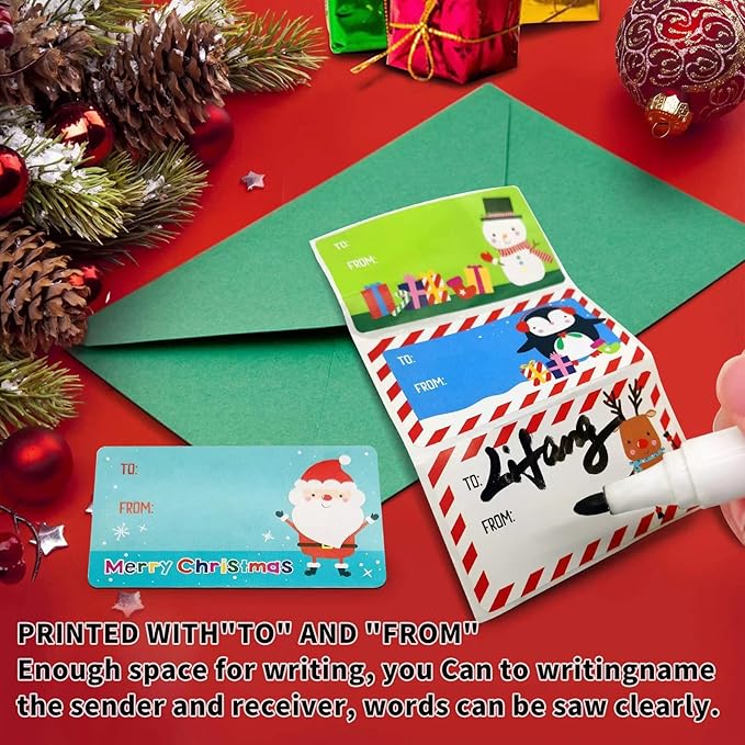 Gift Tags for Presents -500 Pcs Christma Gifts Tag Stickers by Taeekiy, 3 * 1.6 inch Self Adhesive Christmas Decorations Name Labels Stickers Suitable for Christmas Holidays, Birthdays, Weddings Etc