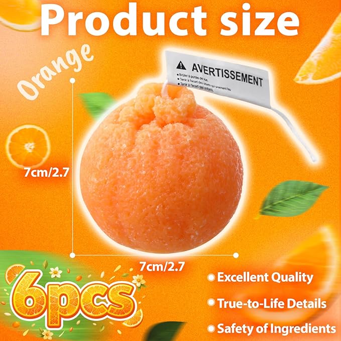 Pangda 6 Pcs Orange Shaped Scented Candles 2.7 Inch Mini Fruit Birthday Candle Gift Fruit Party Decoration, Soy Wax Christmas Bathroom Home Yoga Spa