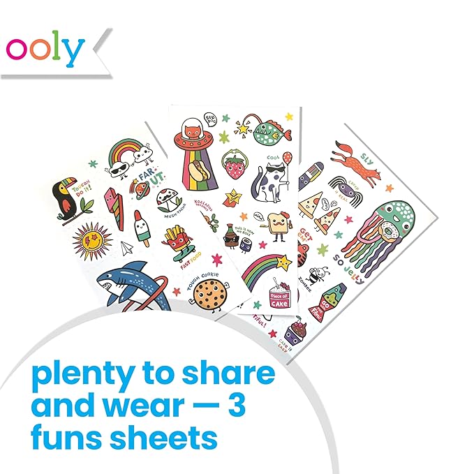 Ooly 40+ Glow in the Dark Temporary Tattoos For Kids, Safe & Non-Toxic Temporary Tattoo, Party Favors Gifts for Kids - Bright & Funny