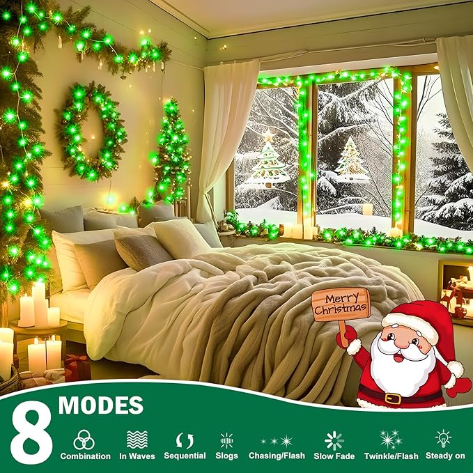 SAUIRS 197FT 500 LED Christmas Lights Outdoor String Lights with 8 Modes Timer Waterproof Fairy Light Plug in for Outside Indoor Party Xmas Palm Tree Yard Wedding Decorations(Green)