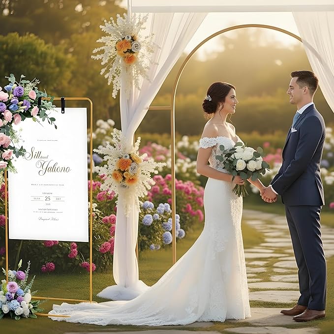 Adjustable Wedding Sign Stand, Wedding Welcome Sign Holder with Leather Sign Hanging Straps, Easel Stand for Sign Display Reception, Party Decor, Portable Sign Holder for Wedding & Baby Showers (Gold)