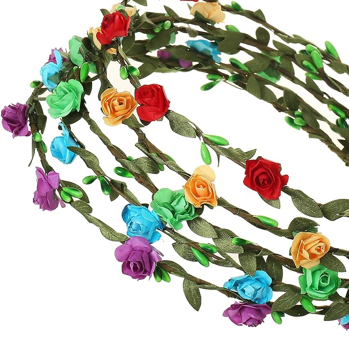 16 Pieces Flower Crown Headband Garland Floral Headbands Wreath Headpiece for Wedding Festival Vacation Fairy Party