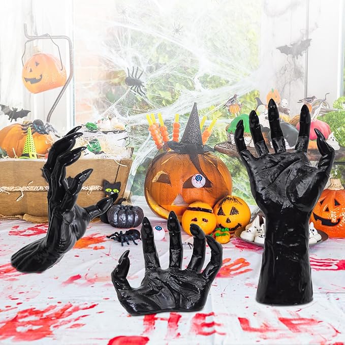 Halloween Decorations Indoor Gothic Decor: Pack of 3 Wall Mounted Creepy Reaching Hands with Lighted Candles for Gothic Wall Decorations