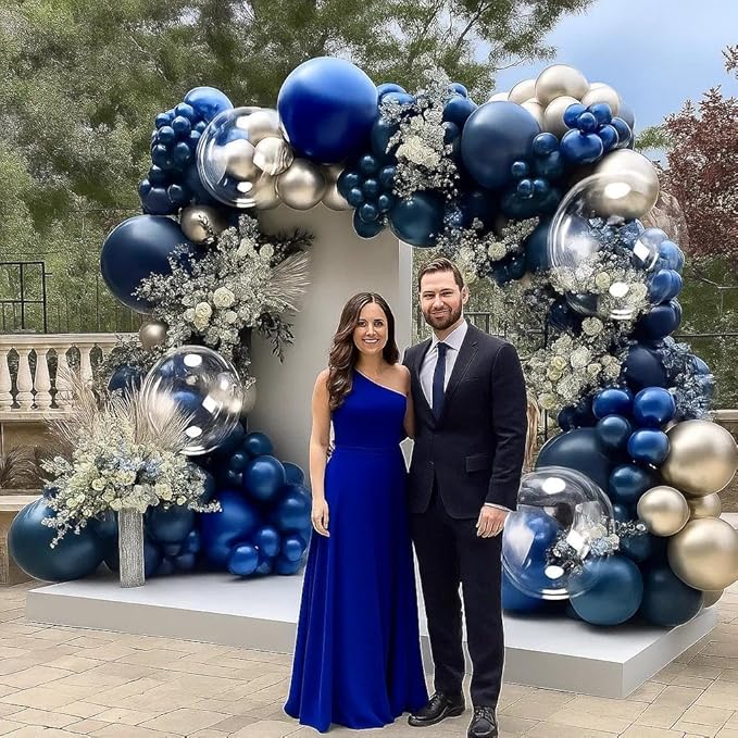 Royal Blue Gold Balloon Arch Double Stuffed Latex Bobo Pearl Gold Balloon Garland Navy Ruby Blue Balloons for Birthday Baby Shower New Year Wedding Prom Business Opening Party Decor