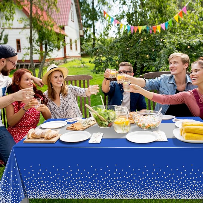 3Pcs Blue and Silver Tablecloth Party Decorations,Plastic Royal Blue Table Cloth Printed Silver Table Runner Disposable Rectangle Tables Cover for Anniversary Wedding Graduation 2025 Party,54x108 Inch