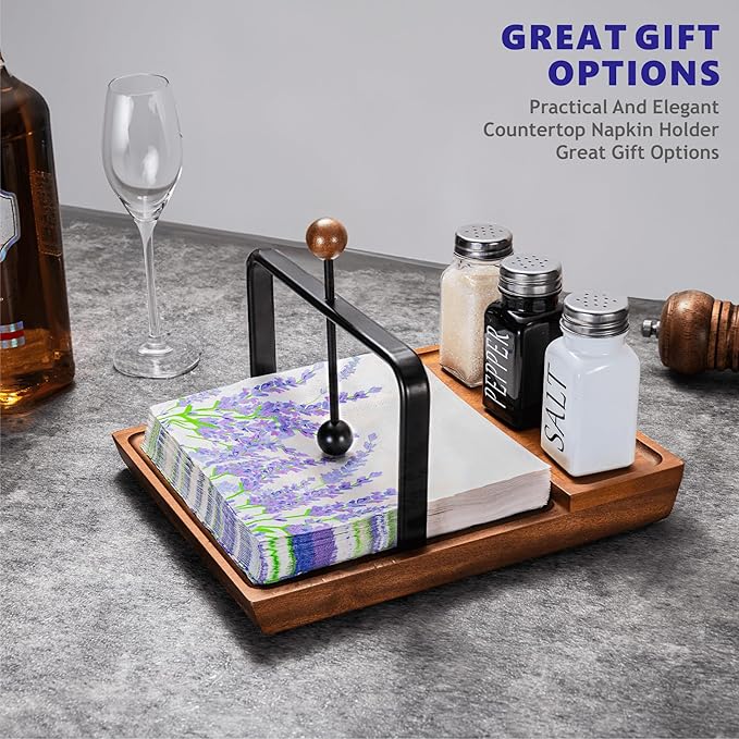 Wooden Napkin Holder – Multifunctional Napkin Holder for Table & Kitchen, Includes Space for Condiments – Perfect for Home, Kitchen, and Holiday Gatherings