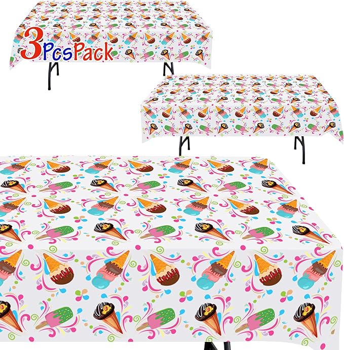 AnapoliZ Ice Cream Plastic Tablecloth | 3 Pack (54" x 102") | Rectangular Popsicle Table Cover | Summer Party Decoration | Social, BBQ Table Cover