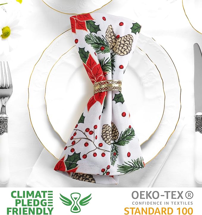 Urban Villa Christmas Dinner Napkins Set of 12 Pine Cone Print Cloth Napkins 100% Cotton Premium Quality 20x20 Inches Over Sized Cloth Napkins with Mitered Corners Durable Hotel Quality