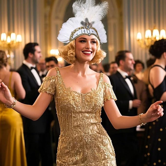 Women's Carnival Feather Headpieces Sequin Headdress for Wedding Masquerade Party Cosplay Feather Headbands