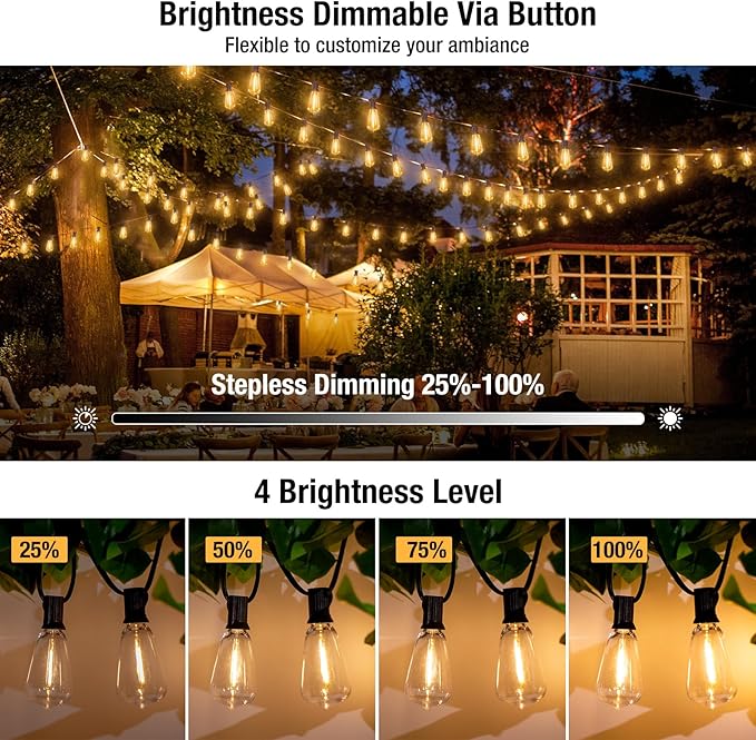 litogo 30FT LED Outdoor String Lights with Dimmer, Waterproof Patio Lights with ST38 Shatterproof Vintage Edison Bulbs, Warm White Outside Hanging Light with Timer for Yard Gazebo Party