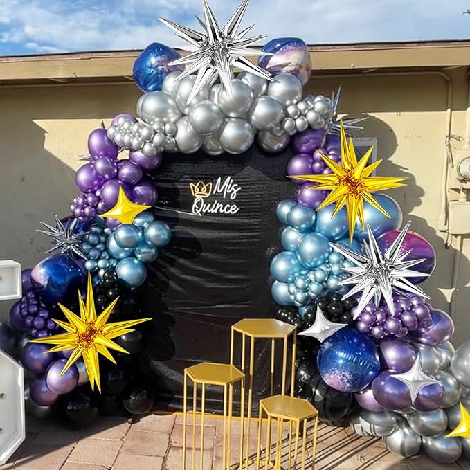 22 Pcs Star Balloons,22/18/10 Inch Star Foil Mylar Balloon,Spike Balloon and Four Pointed Balloons for Party Supplies Christmas Birthday Wedding Photo Booth (Gold Silver)