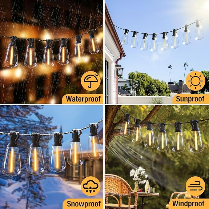 litogo LED Outdoor String Lights with Remote, 232ft (116x2) Waterproof Patio Lights with Shatterproof ST38 Edison Bulbs, Dimmable Outside Hanging Light for Porch, Garden, Party, Bistro, Gazebos