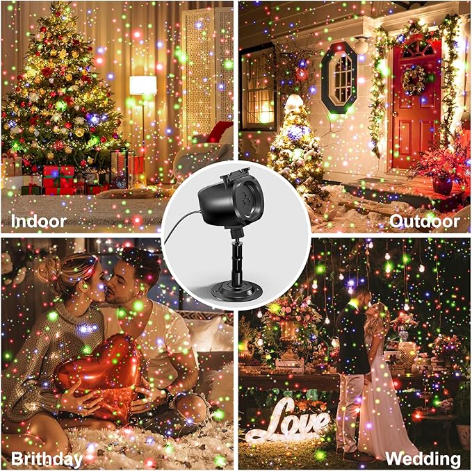 Christmas Laser Projector Light Outdoor, RGB 3 Colors Laser Lights with 24 Patterns, IP65 Waterproof Star Projector Firefly Moving Lights Show Decor for Garden Yard Christmas Halloween Holiday Party