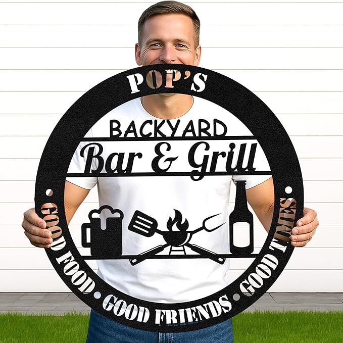 Custom BBQ Grill Metal Sign Personalized Name Wall Art for Outdoor Barbecue Patio Kitchen Backyard Decor Gift for Dad Husband Men Papa Grandpa Father Grilling Enthusiasts Family Lover Funny Gifts 44