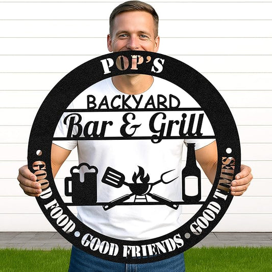 Custom BBQ Grill Metal Sign Personalized Name Wall Art for Outdoor Barbecue Patio Kitchen Backyard Decor Gift for Dad Husband Men Papa Grandpa Father Grilling Enthusiasts Family Lover Funny Gifts 44