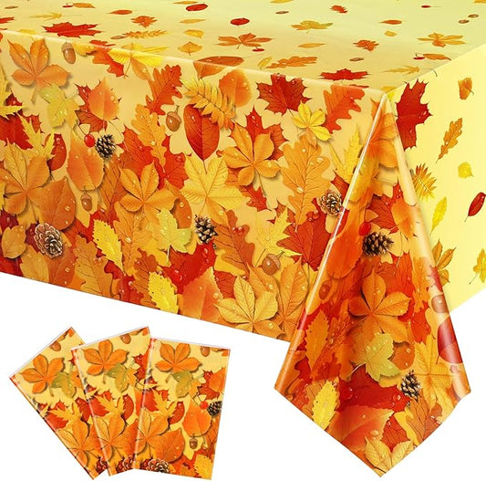 Fall Maple Leaves Tablecloth Thanksgiving Fall Party Table Cover Autumn Maple Leaves Table Cover Fall Plastic Table Decoration for Harvest Festival Party Dinner Home Table Supplies Decor (3 Pieces)