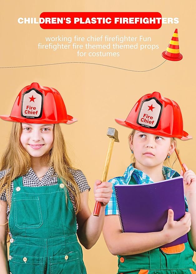100 Pack Kids Firefighter Hats Children Fire Helmet Fireman Cosplay Hats for Dress up Firefighter Halloween Costume