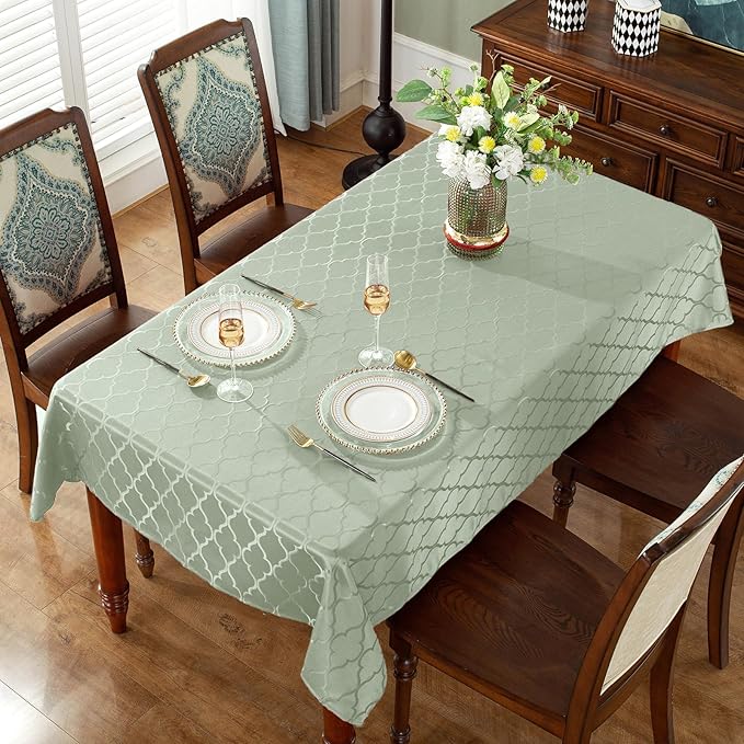 SASTYBALE Jacquard Tablecloth Damask Pattern Table Cloth Spill-Proof Wrinkle Resistant Polyester Table Cover for Kitchen Dining Tabletop (Rectangle/Oblong, 60" x 102" (8-10 Seats), Sage Green)