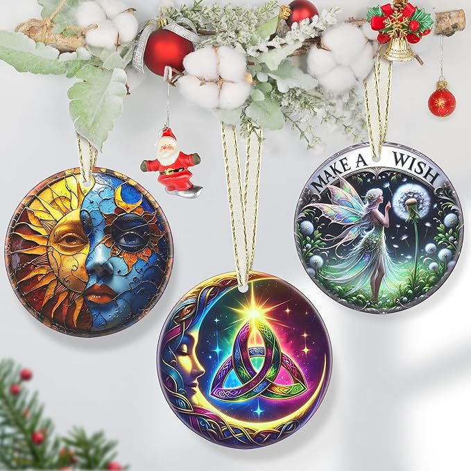 Moon & Celtic 3.5 Inch Ceramic Christmas Hanging Ornament - Tree Decoration, Gift Exchange Present