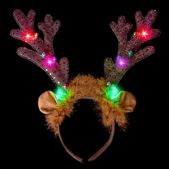 JOYIN Christmas 2PCS Light Up Cute Reindeer Headband Adult Kids Party Favor Supplies, Xmas Accessories for Christmas Holiday Parties, Annual Holiday, Photos Booth