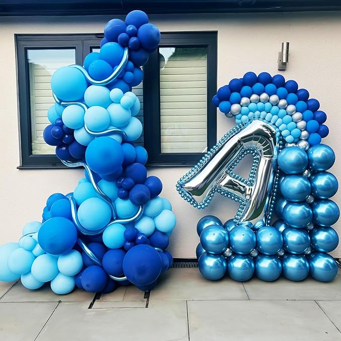 Blue Balloon Garland Arch Kit 12 Inch 90 Pcs Metallic Chrome Pearl Baby Light Dark Royal Blue Latex Balloons for Winter Wonderland Baby Shower Birthday Wedding Ocean Party Decor