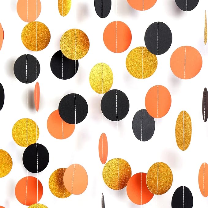 Black-Orange Gold Halloween Party-Decorations Streamers-Garland - 52ft Birthday Baby Shower Decorations Paper Banner, Graduation 2025 Glitter Hanging Decoration Bunting Supplies Lasting Surprise
