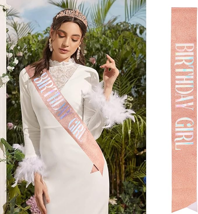 VELSCRUN Birthday Tiara & Crown Set - Princess Sash, Happy Birthday Girl Tiara, Party Decorations & Gifts