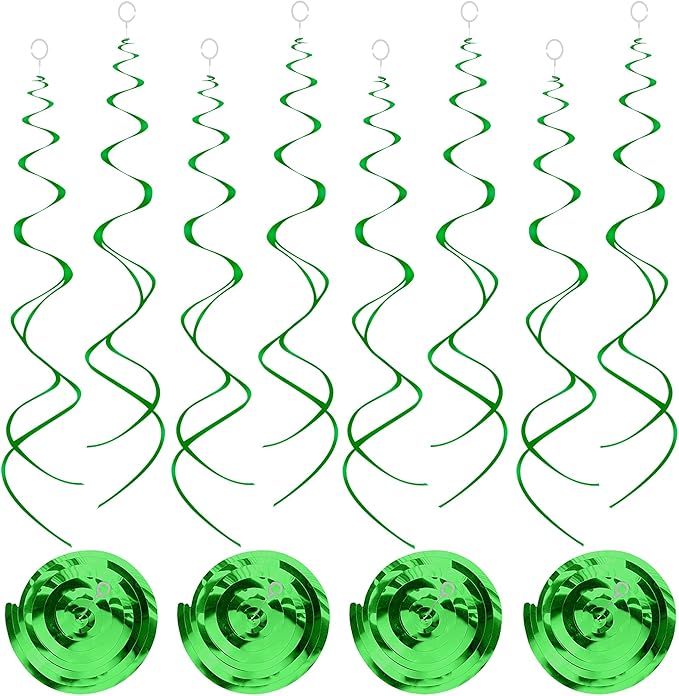 Green Hanging Swirls Party Decorations 30 pcs Ceiling Swirl Foil Decoration for Birthday, Spring Themed Party & St. Patrick’s Day