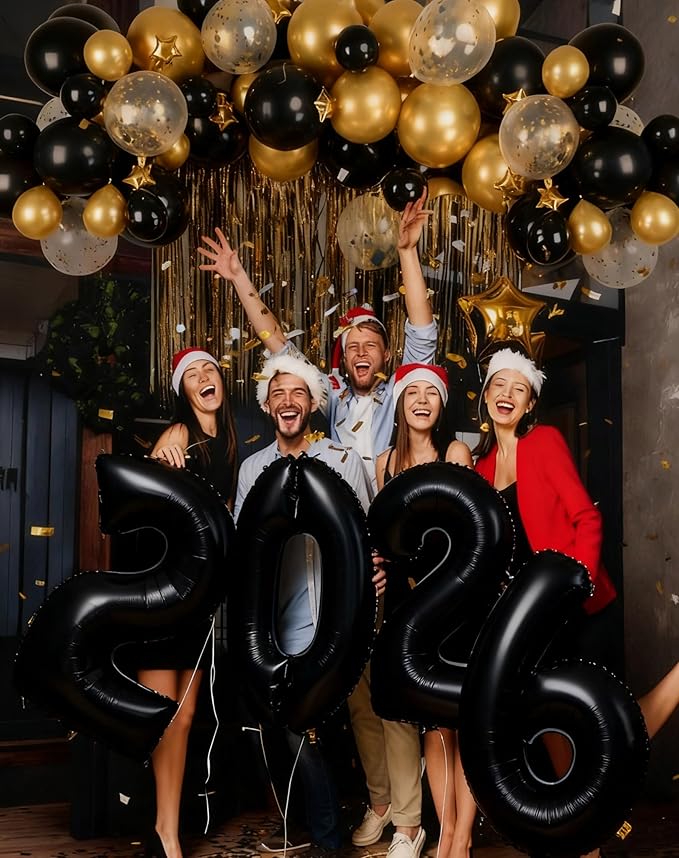 KALOR 42 Inch 2026 Black Foil Mylar Number Balloons, Giant 2026 New Years Decorations for 2026 Happy New Year Eve and Graduations Party Supplies