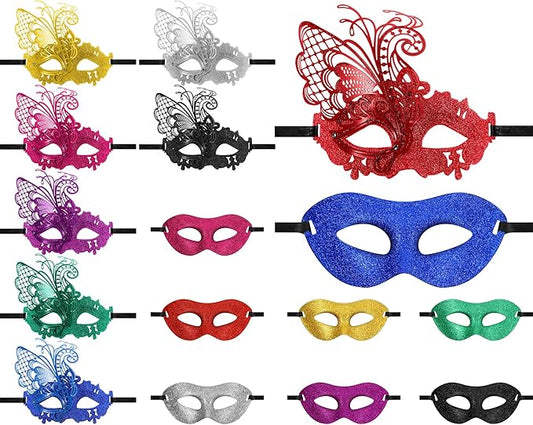Sratte Couple Masquerade Mask with Feather Flower Unisex Half Face Venetian Mask for Mardi Gras Party